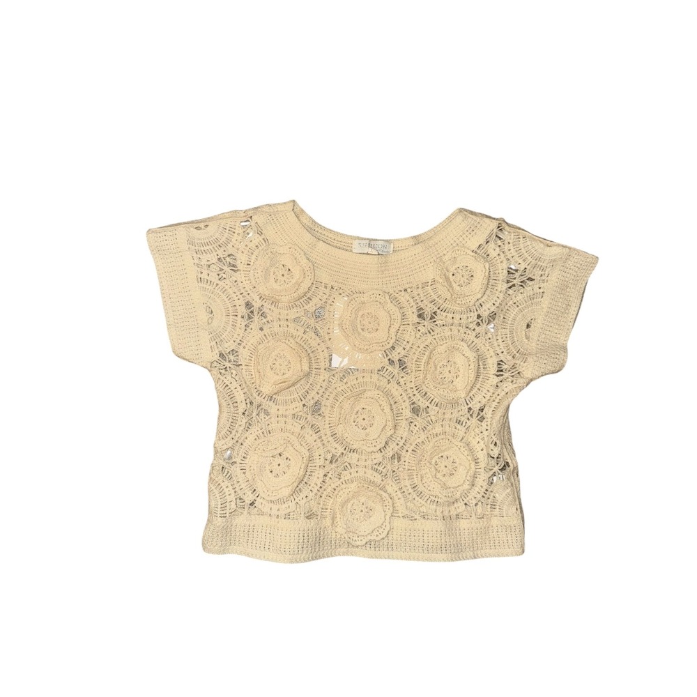 Rebellion Again Crochet Top Womens Medium Ivory Floral Rosette Boho 27902